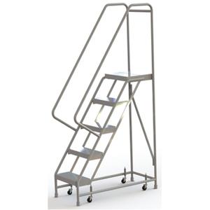 Rolling Ladder - 5, 50", 14", 16", Aluminum, Ribbed, 16", 44", 21", Yes