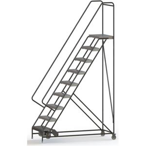 Rolling Ladder - 9, 90", 14", 24", Aluminum, Ribbed, 24", 67", 33", Yes