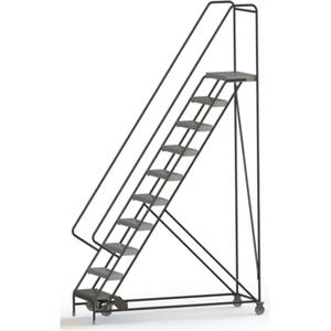 Rolling Ladder - 10, 100", 14", 24", Aluminum, Ribbed, 24", 73", 33", Yes