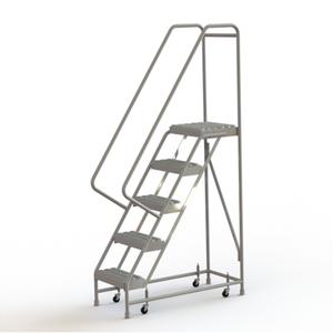 Rolling Ladder - 5, 50", 14", 16", Aluminum, Serrated, 16", 44", 21", Yes