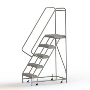 Rolling Ladder - 5, 50", 14", 24", Aluminum, Serrated, 24", 44", 30", Yes