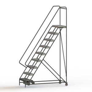Rolling Ladder - 9, 90", 14", 24", Aluminum, Serrated, 24", 67", 33", Yes