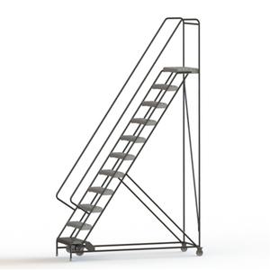 Rolling Ladder - 11, 110", 14", 24", Aluminum, Serrated, 24", 80", 33", Yes