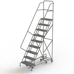 All Directional Rolling Ladder - 9, 90", 10", Steel, 24", Serrated, 24", 68", 35", Yes