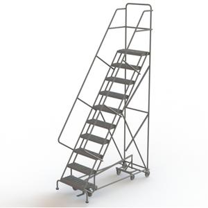 All Directional Rolling Ladder - 10, 100", 10", Steel, 24", Serrated, 24", 75", 35", Yes