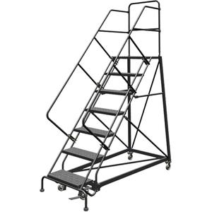 Safety Slope Rolling Ladder - Steel, 7, 70", 17", Perforated, 24", 24", 74", 35", 50