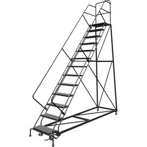 Safety Slope Rolling Ladder - Steel, 13, 130", 17", Perforated, 24", 24", 124", 39", 50