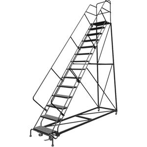 Safety Slope Rolling Ladder - Steel, 14, 140", 17", Perforated, 24", 24", 133", 39", 50