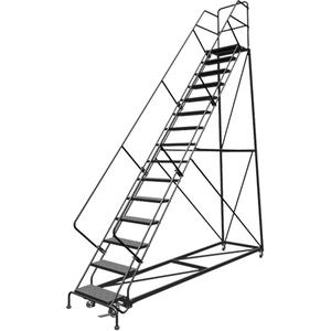 Safety Slope Rolling Ladder - Steel, 15, 150", 17", Perforated, 24", 24", 141", 39", 50
