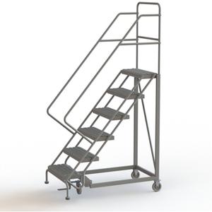 Safety Slope Rolling Ladder - Steel, 6, 60", 17", Serrated, 24", 24", 66", 35", 50