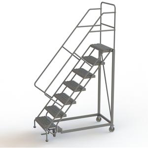 Safety Slope Rolling Ladder - Steel, 7, 70", 17", Serrated, 24", 24", 74", 35", 50