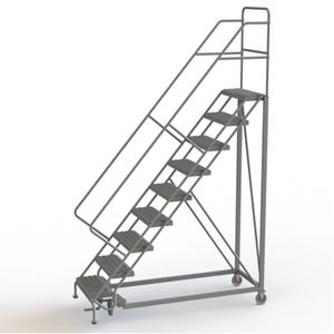 Safety Slope Rolling Ladder - Steel, 9, 90", 17", Serrated, 24", 24", 91", 35", 50