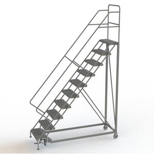 Safety Slope Rolling Ladder - Steel, 10, 100", 17", Serrated, 24", 24", 99", 35", 50