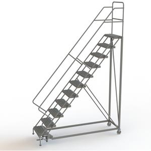 Safety Slope Rolling Ladder - Steel, 11, 110", 17", Serrated, 24", 24", 107", 35", 50