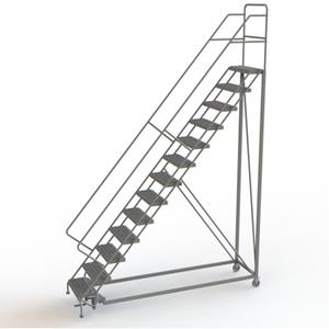 Safety Slope Rolling Ladder - Steel, 13, 130", 17", Serrated, 24", 24", 124", 39", 50