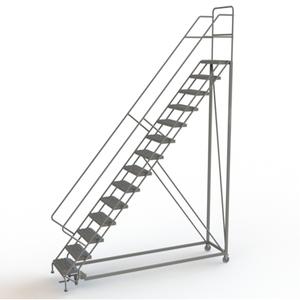 Safety Slope Rolling Ladder - Steel, 14, 140", 17", Serrated, 24", 24", 133", 39", 50