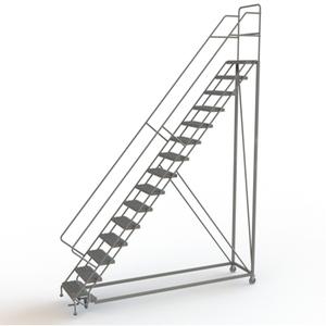 Safety Slope Rolling Ladder - Steel, 15, 150", 17", Serrated, 24", 24", 141", 39", 50