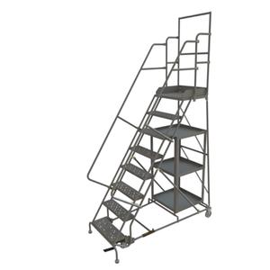 Stock Picking Rolling Ladder - Steel, 8, 3, 80", 20", 24", Serrated, 24" W x 20" D, 73", 35", 20"