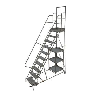 Stock Picking Rolling Ladder - Steel, 10, 3, 100", 20", 24", Serrated, 85", 35", 20", 24"