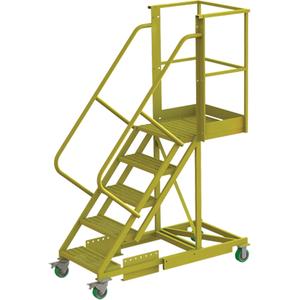 Cantilever Rolling Ladder - Steel, Supported, 5, 20", 50", Serrated, 24", 64", 64", 30", Yellow powder coat finish