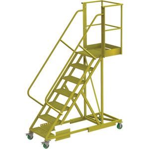 Cantilever Rolling Ladder - Steel, Supported, 7, 20", 70", Serrated, 24", Yellow powder coat finish, 71", 30", 81"