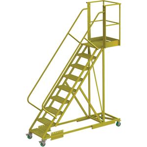 Cantilever Rolling Ladder - Steel, Supported, 9, 20", 90", Serrated, 24", 97", 97", 30", Yellow powder coat finish