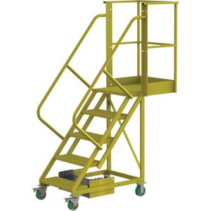 Cantilever Rolling Ladder - Steel, Unsupported, 5, 20", 50", Serrated, 24", 64", 64", 30", Yellow powder coat finish