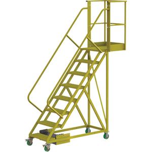 Cantilever Rolling Ladder - Steel, Unsupported, 8, 20", 80", Serrated, 24", 89", 89", 30", Yellow powder coat finish