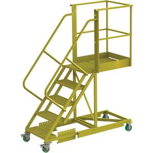 Cantilever Rolling Ladder - Steel, Supported, 5, 30", 50", Perforated, 24", 74", 74", 30", Yellow powder coat finish
