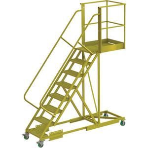 Cantilever Rolling Ladder - Steel, Supported, 8, 30", 80", Perforated, 24", 99", 99", 30", Yellow powder coat finish
