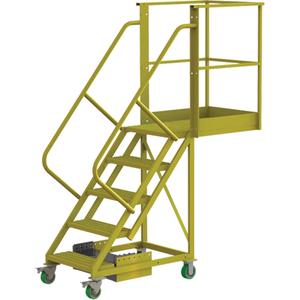 Cantilever Rolling Ladder - Steel, Unsupported, 5, 30", 50", Perforated, 24", Yellow powder coat finish, 74", 30", 74"