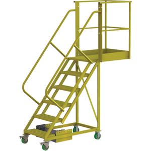 Cantilever Rolling Ladder - Steel, Unsupported, 6, 30", 60", Perforated, 24", Yellow powder coat finish, 82", 30", 82"