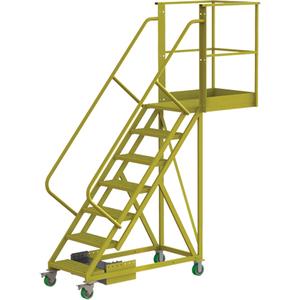 Cantilever Rolling Ladder - Steel, Unsupported, 7, 30", 70", Perforated, 24", Yellow powder coat finish, 91", 30", 91"
