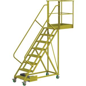 Cantilever Rolling Ladder - Steel, Unsupported, 8, 30", 80", Perforated, 24", Yellow powder coat finish, 99", 30", 99"