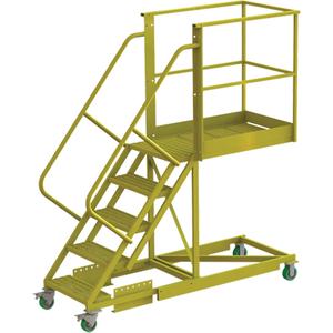 Cantilever Rolling Ladder - Steel, Supported, 5, 40", 50", Perforated, 24", 84", 84", 30", Yellow powder coat finish