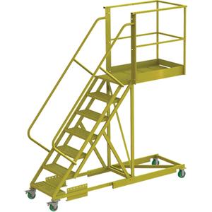 Cantilever Rolling Ladder - Steel, Supported, 7, 40", 70", Perforated, 24", Yellow powder coat finish, 101", 30", 101"