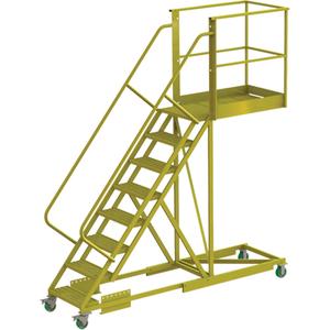 Cantilever Rolling Ladder - Steel, Supported, 8, 40", 80", Perforated, 24", 109", 109", 30", Yellow powder coat finish