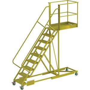 Cantilever Rolling Ladder - Steel, Supported, 9, 40", 90", Perforated, 24", Yellow powder coat finish, 117", 30", 117"