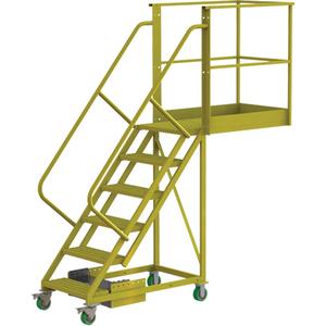Cantilever Rolling Ladder - Steel, Unsupported, 6, 40", 60", Perforated, 24", Yellow powder coat finish, 92", 30", 92"