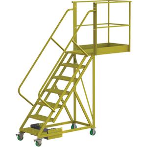 Cantilever Rolling Ladder - Steel, Unsupported, 7, 40", 70", Perforated, 24", Yellow powder coat finish, 101", 30", 101"