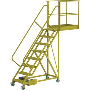 Cantilever Rolling Ladder - Steel, Unsupported, 8, 40", 80", Perforated, 24", Yellow powder coat finish, 109", 30", 109"