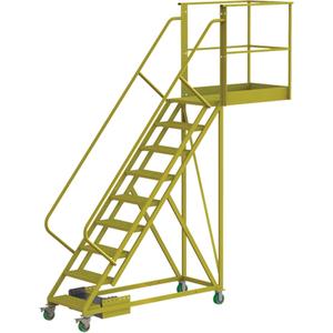 Cantilever Rolling Ladder - Steel, Unsupported, 9, 40", 90", Perforated, 24", Yellow powder coat finish, 117", 30", 117"