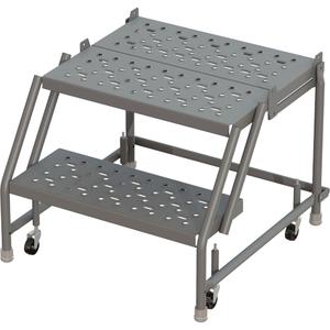 Deep Top Step Rolling Ladder - 2, 20", 20", 16", Steel, Perforated, 31", 21", No, Grey powder-coated finish