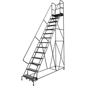 Deep Top Step Rolling Ladder - 14, 140", 20", 24", Steel, Perforated, 24", 114", 39", Yes