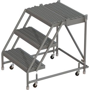 Deep Top Step Rolling Ladder - 3, 30", 20", 16", Steel, Serrated, 16", 37", 20", No