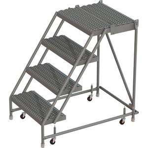 Deep Top Step Rolling Ladder - 4, 40", 20", 24", Steel, Serrated, 24", 45", 31", No
