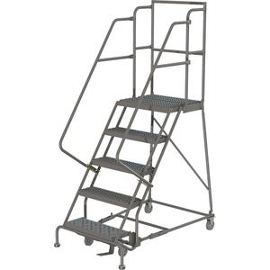 Deep Top Step Rolling Ladder - 5, 50", 20", 16", Steel, Serrated, 16", 52", 23", Yes