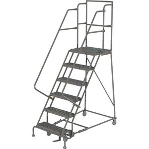 Deep Top Step Rolling Ladder - 6, 60", 20", 16", Steel, Serrated, 16", 60", 27", Yes