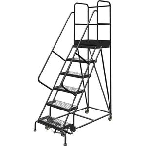 Deep Top Step Rolling Ladder - 6, 60", 20", 24", Steel, Serrated, 24", 60", 35", Yes