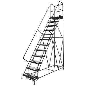 Deep Top Step Rolling Ladder - 10, 100", 20", 24", Steel, Serrated, 24", 85", 35", Yes